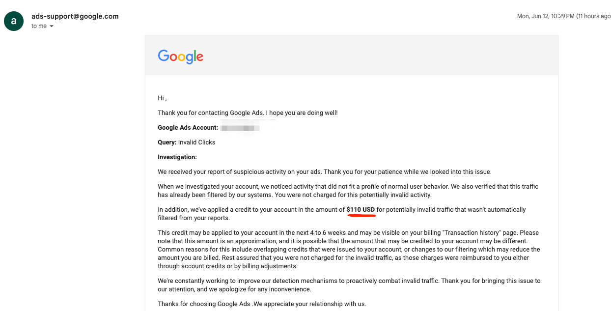 email from Google Ads